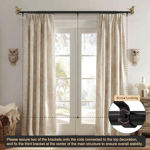 Hanchao Black Curtain Rods for Windows 48 to 84 Inch, Vintage Decorative Curtain Rod with Gold Bird Finials, 1'' Adjustable Heavy Duty Drapery Rod Set for Bedroom Living Room Kitchen,36-88'' - Image 2
