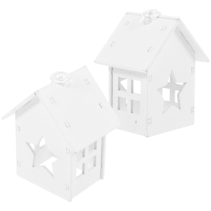 European Mini Cabin Wrought Iron Hut Ornament Home Decor 2 Pieces Set - Image 2