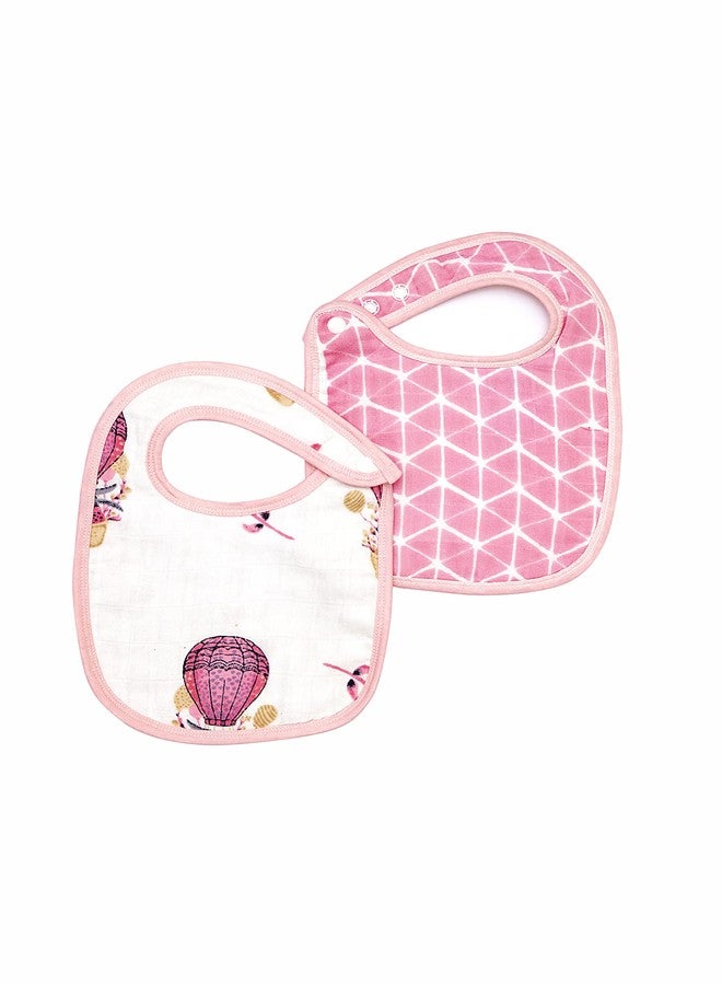 THEONI Organic cotton Muslin Snap Bibs For Newborn Baby (Set of 2) (Cappadocia dream pink) - Image 1