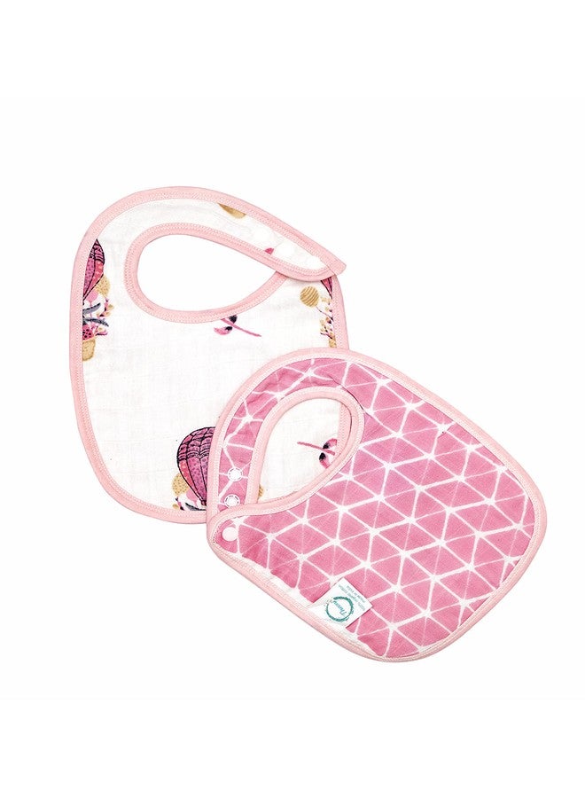 THEONI Organic cotton Muslin Snap Bibs For Newborn Baby (Set of 2) (Cappadocia dream pink) - Image 4