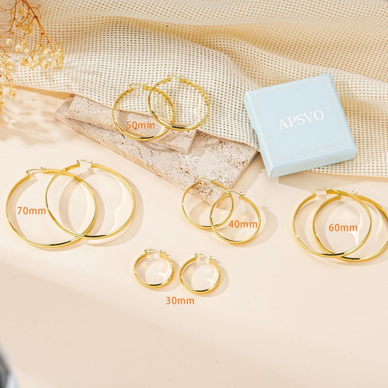 Apsvo 14K Gold Plated Hoop Earrings for Women,5mm Wide Large Hoop Earring Sterling Silver Post Chunky Gold Hoops for Women 30/40/50/60//70MM - Image 2