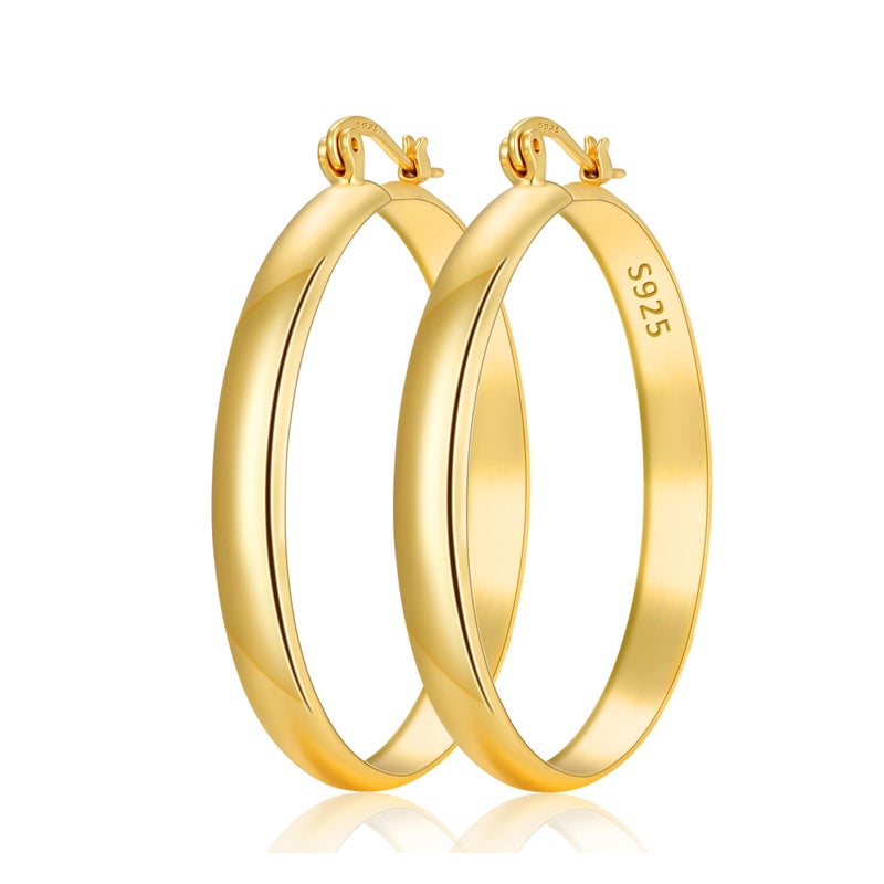 Apsvo 14K Gold Plated Hoop Earrings for Women,5mm Wide Large Hoop Earring Sterling Silver Post Chunky Gold Hoops for Women 30/40/50/60//70MM - Image 1