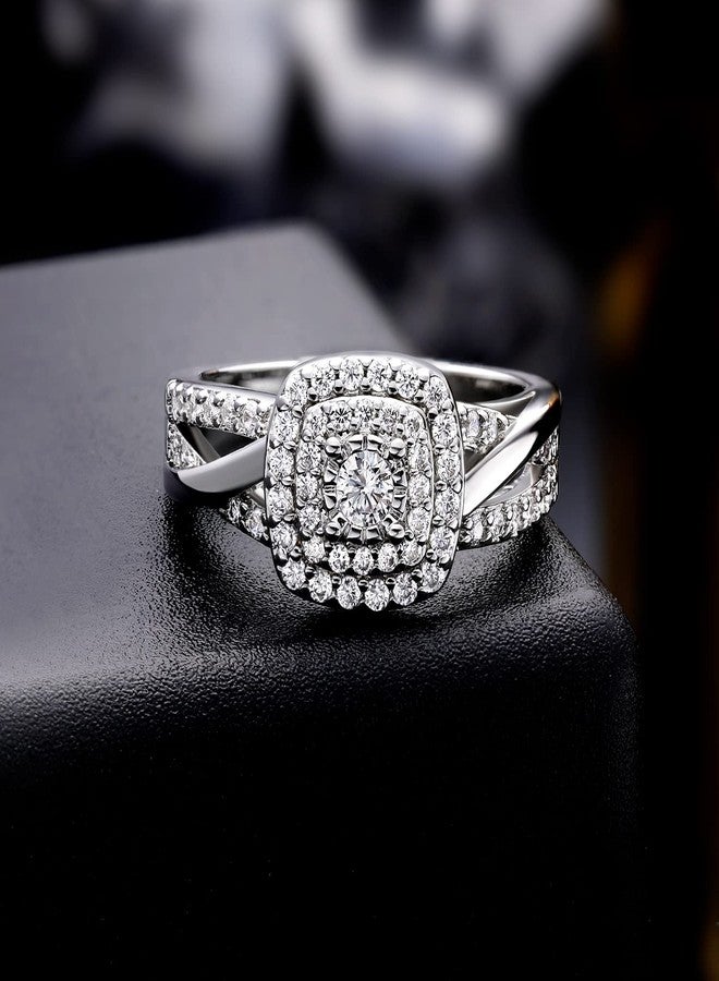 MDFUN Three-in-One ring set Square Halo Wedding Band Set Engagement Ring 18K White Gold Plated Cubic Zirconia Promise ring Eternity Ring for Women - Image 4