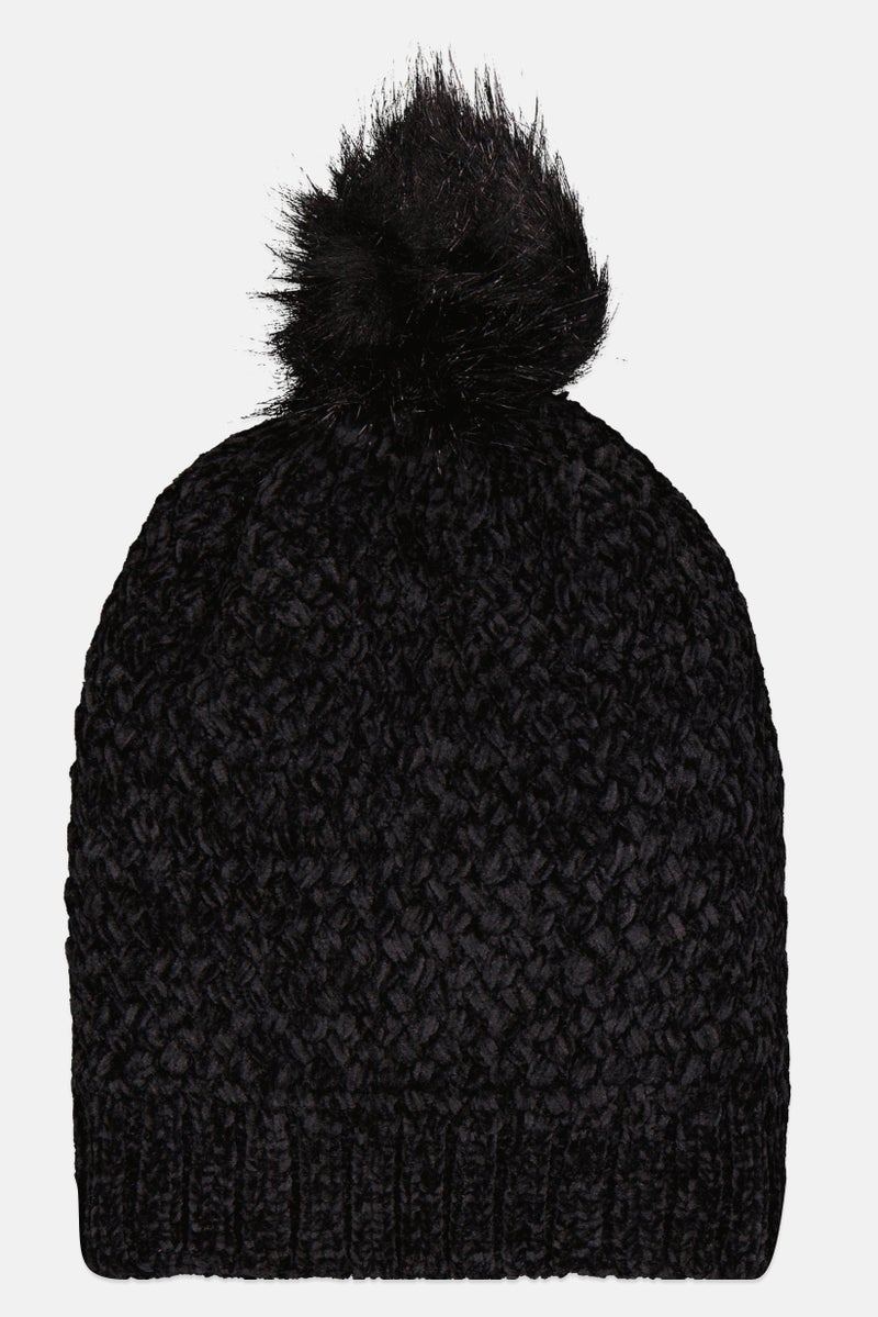 Daisy Fuentes قبعة نسائية من الفرو الصناعي مع بوم، سوداء - Image 2