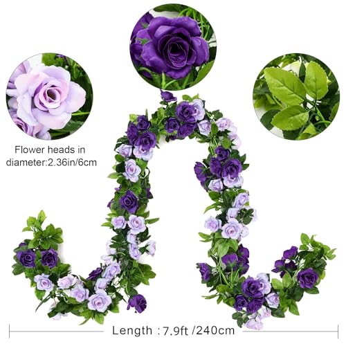 JUSTOYOU 2 Pack (15.8FT) Fake Rose Garland, Artificial Roses Vines Flower Garland Hanging Floral Vine Wedding Home Backdrop Party Arch Arrangement Decoration - Image 2