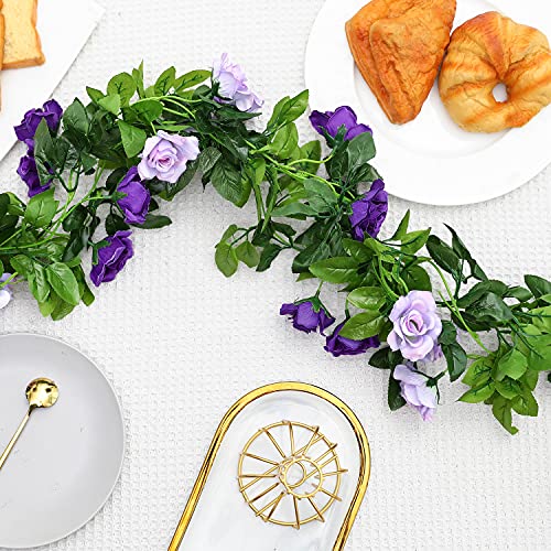 JUSTOYOU 2 Pack (15.8FT) Fake Rose Garland, Artificial Roses Vines Flower Garland Hanging Floral Vine Wedding Home Backdrop Party Arch Arrangement Decoration - Image 4