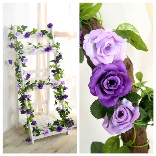 JUSTOYOU 2 Pack (15.8FT) Fake Rose Garland, Artificial Roses Vines Flower Garland Hanging Floral Vine Wedding Home Backdrop Party Arch Arrangement Decoration - Image 5