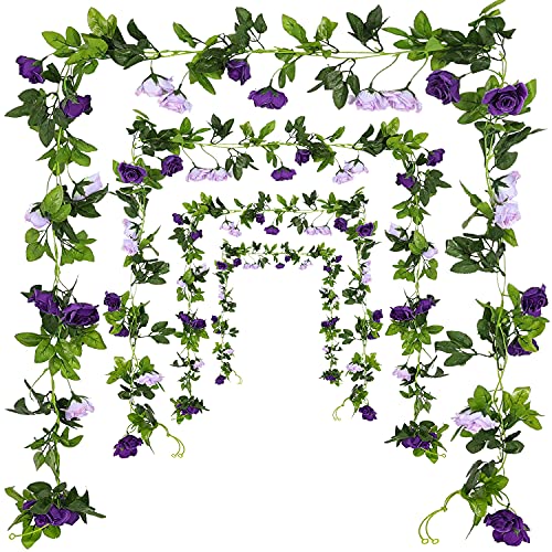 JUSTOYOU 2 Pack (15.8FT) Fake Rose Garland, Artificial Roses Vines Flower Garland Hanging Floral Vine Wedding Home Backdrop Party Arch Arrangement Decoration - Image 3