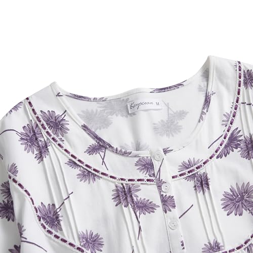 Keyocean Nightgowns for Women, Soft Cotton Comfy Lightweight Short Sleeves Ladies Nightdress, Purple Danderlion, X-Large - Image 3