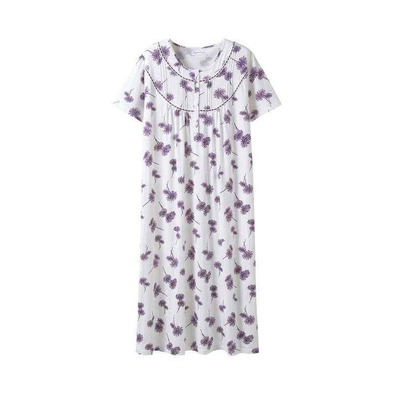 Keyocean Nightgowns for Women, Soft Cotton Comfy Lightweight Short Sleeves Ladies Nightdress, Purple Danderlion, X-Large - Image 5