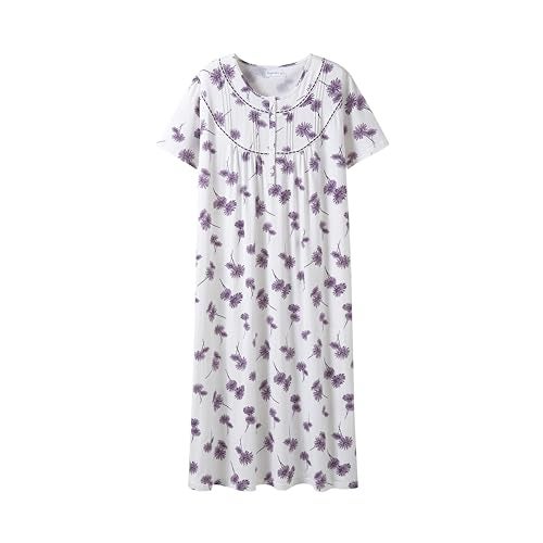 Keyocean Nightgowns for Women, Soft Cotton Comfy Lightweight Short Sleeves Ladies Nightdress, Purple Danderlion, X-Large - Image 1