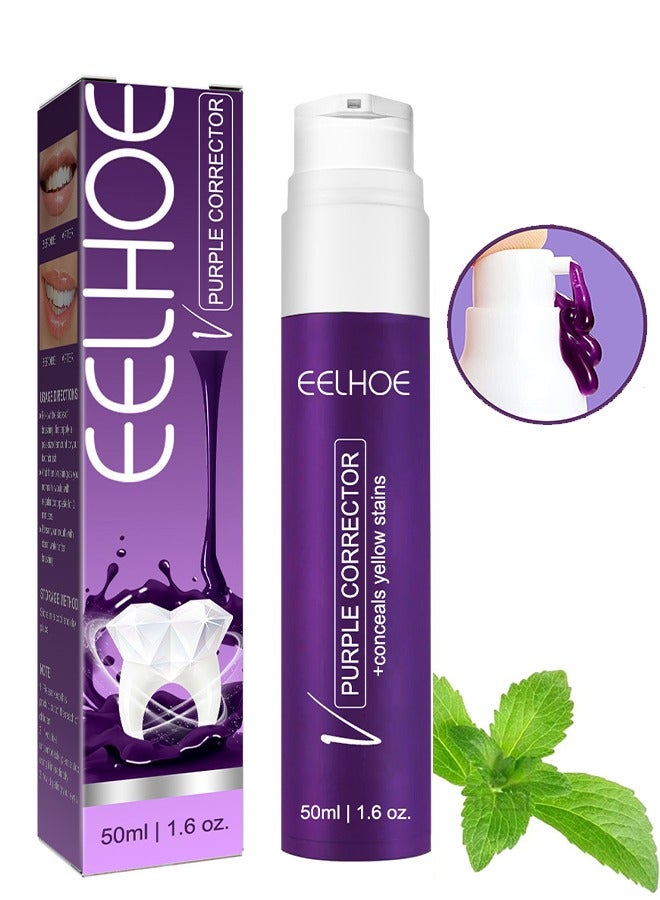 EELHOE Purple Corrector, Teeth Whitening Toothpaste, Tooth Stains Removal, Color Corrector For Yellow Teeth Cleaning, Teeth Whitening Cream For Fresh Breath And Oral Hygiene  50ml - Image 1