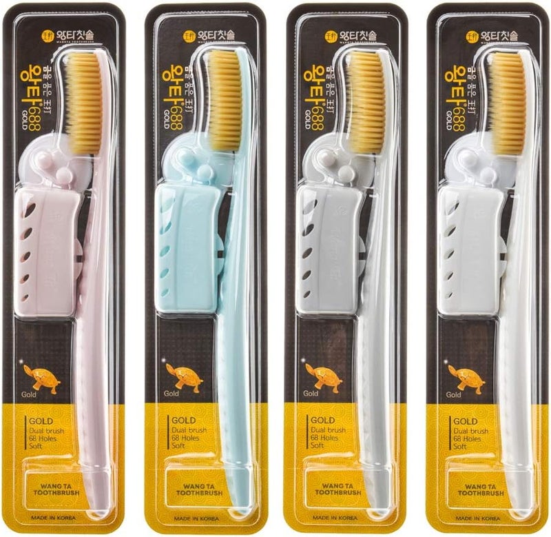 WANGTA Toothbrush 4pcs, Twice as Wide as Regular Brush Head, Wide Toothbrush, Long Brush Head, More Comfortable and Easier Brushing (Golden Brush) - Image 1
