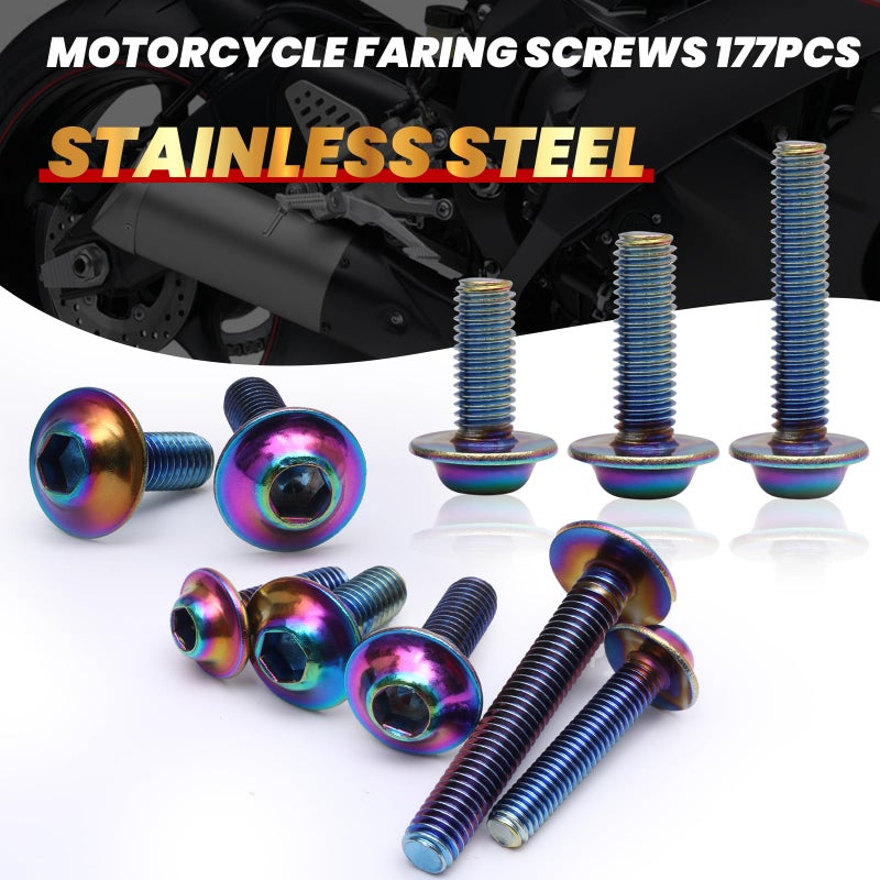 AEEAST M5 M6 Stainless Steel Motorcycle Fairing Bolts, 177Pcs Windscreen Screws Fasteners Fairing Bolts Nut Clips Kit Universal Fit for Sportbike Kawasaki Yamaha BMW Honda Suzuki Triumph - Image 2