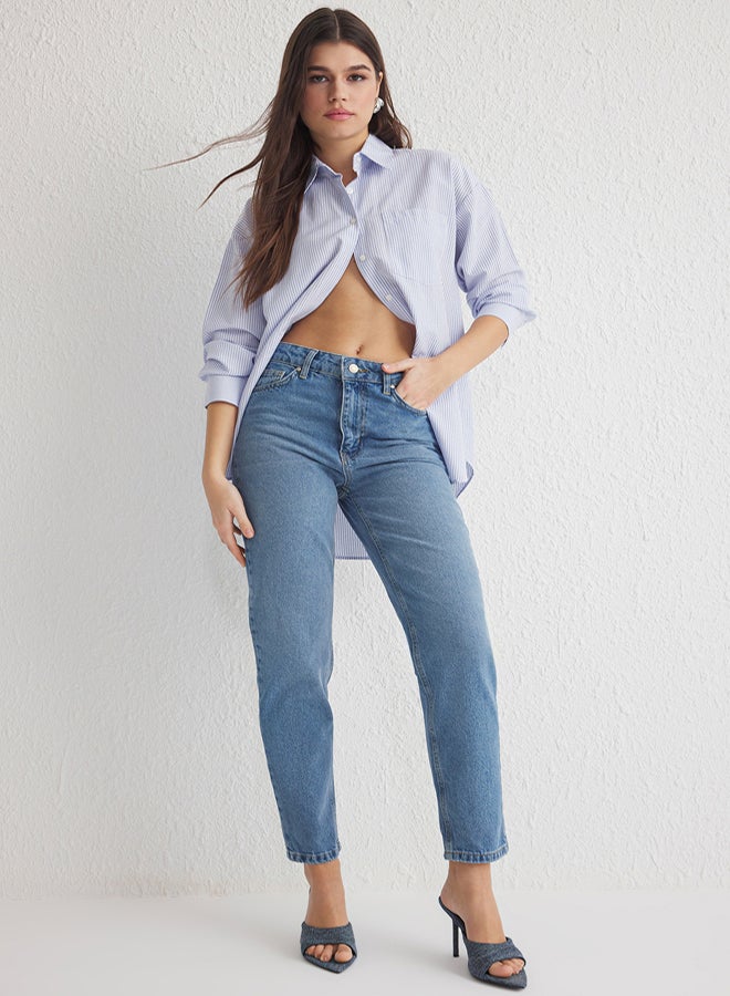 trendyol Blue Regular Waist Mom Jeans - Image 1