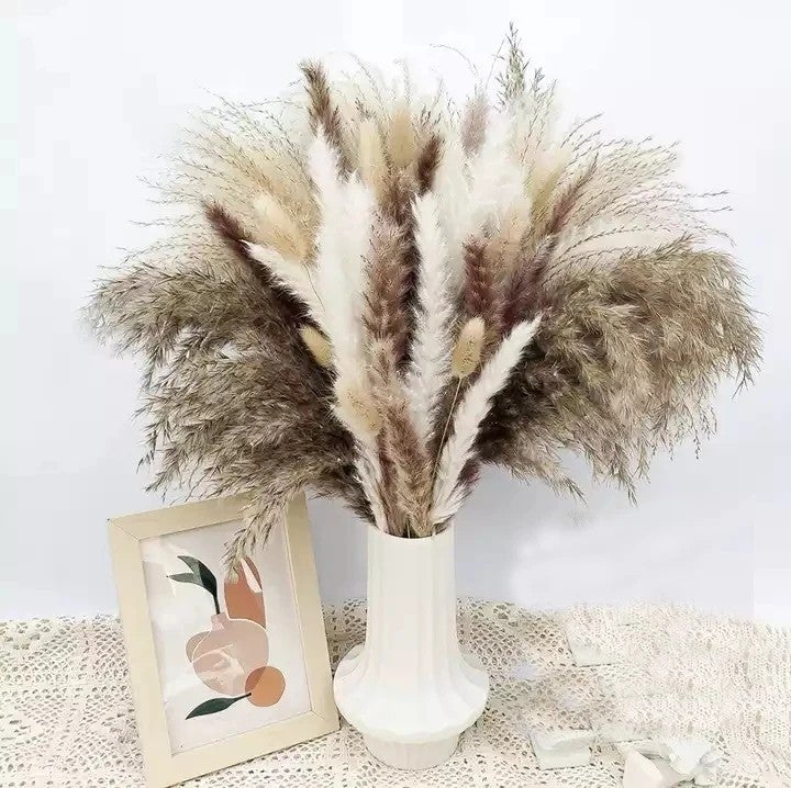 Bluejw Dried Artificial Flowers Natural Mixed Bouquet: Bunny Tails, Horsetail Whisk, Pampas Grass for Home Wedding Decoration, Dried Plants Included - Image 2
