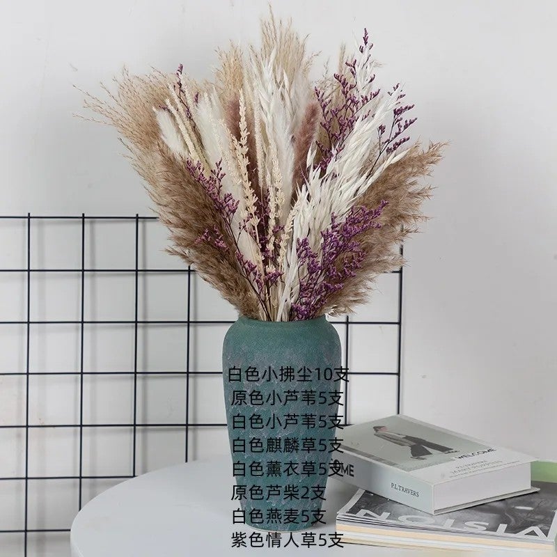Bluejw Dried Artificial Flowers Natural Mixed Bouquet: Bunny Tails, Horsetail Whisk, Pampas Grass for Home Wedding Decoration, Dried Plants Included - Image 1