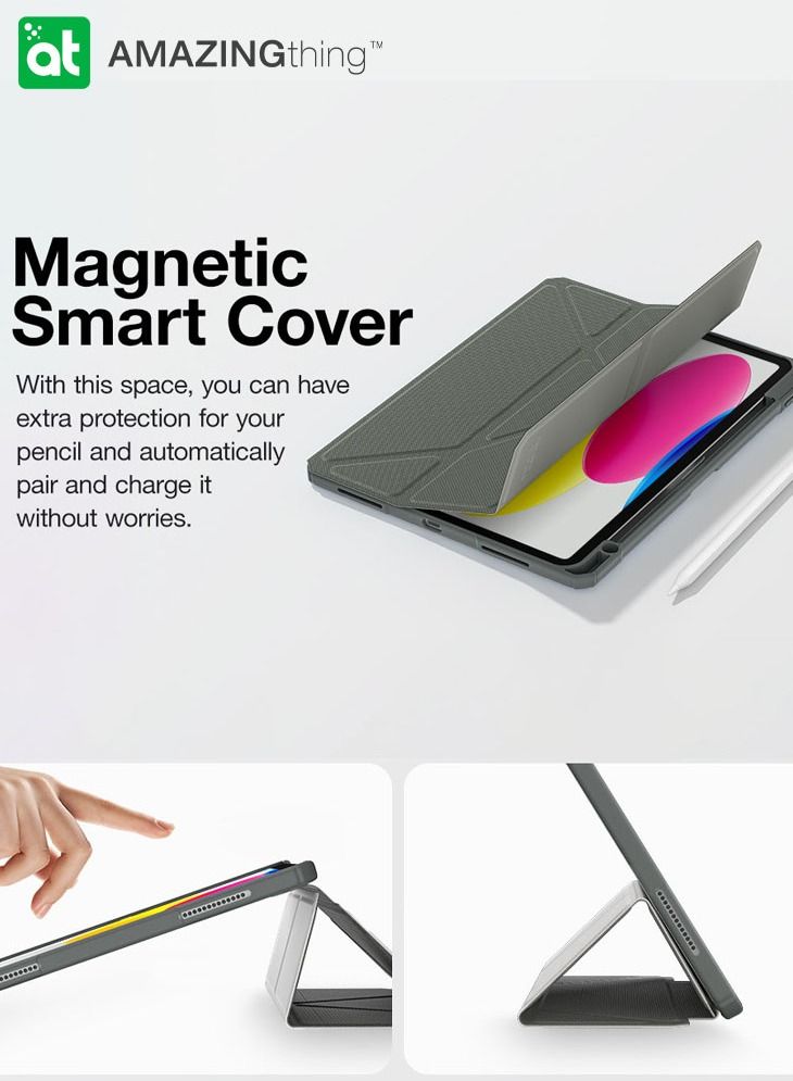 AMAZINGthing جراب Titan Pro لجهاز iPad الجيل العاشر (2022) مقاس 10.9 بوصة مع فتحة لتخزين القلم - رمادي - Image 3
