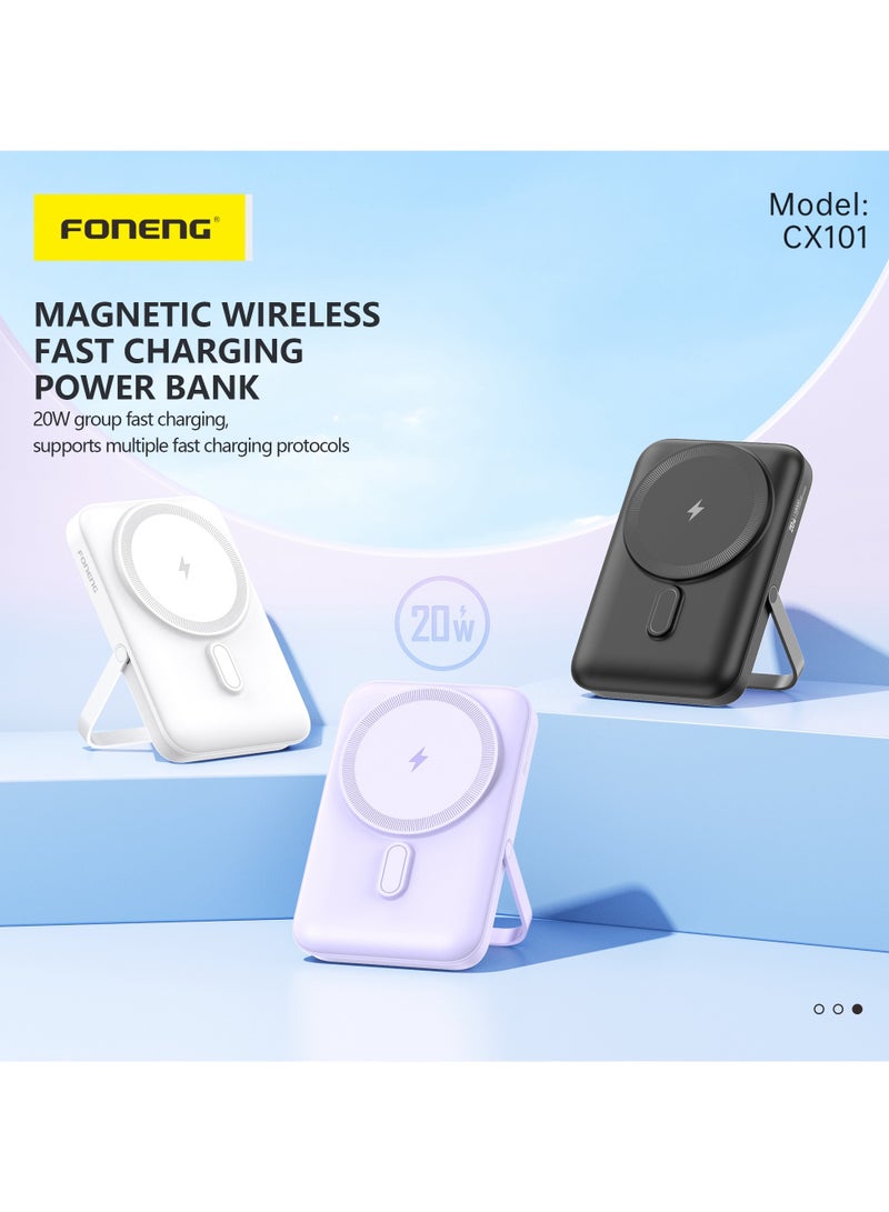 FONENG CX101 10000mAh Magnetic Wireless Power Bank – 20W Fast Charging with Built-in Stand and Portable Design White. - Image 4