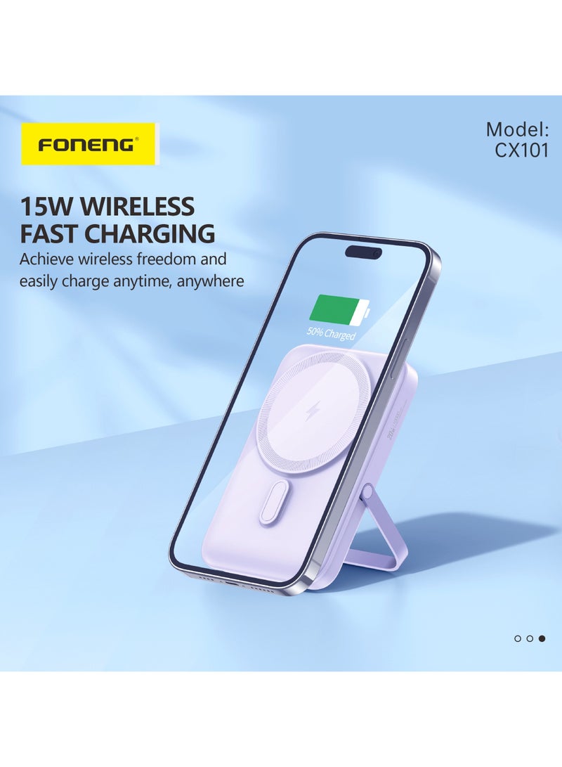FONENG CX101 10000mAh Magnetic Wireless Power Bank – 20W Fast Charging with Built-in Stand and Portable Design White. - Image 5