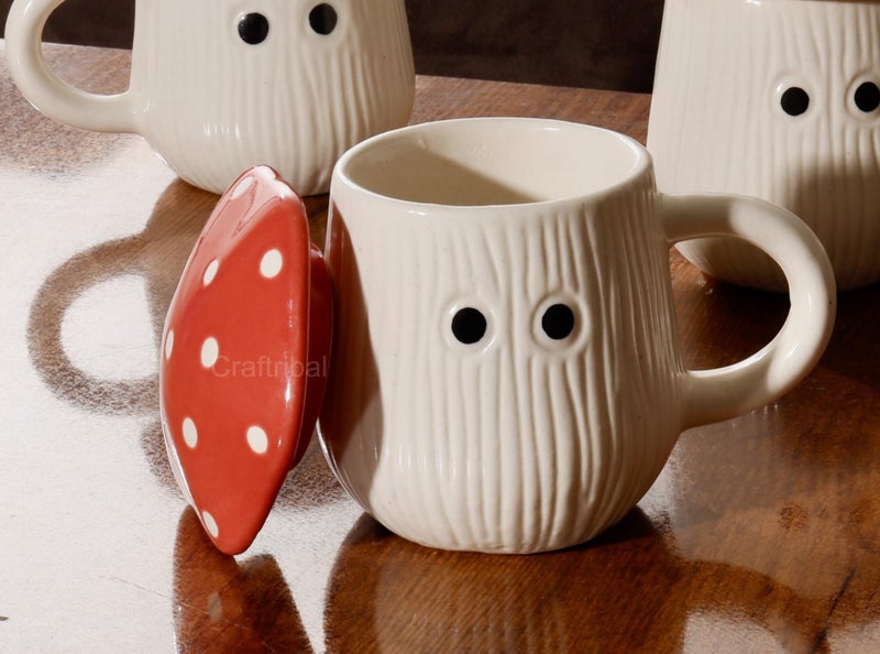 Craftribal Ceramic Creative Mushroom Mug with lid, Color- Red,300 ml Can be Used for Water, Tea, Coffee, Cola, Juice, Milk, Drinks, Good Birthday Gifts for Parents and Friends - Image 4
