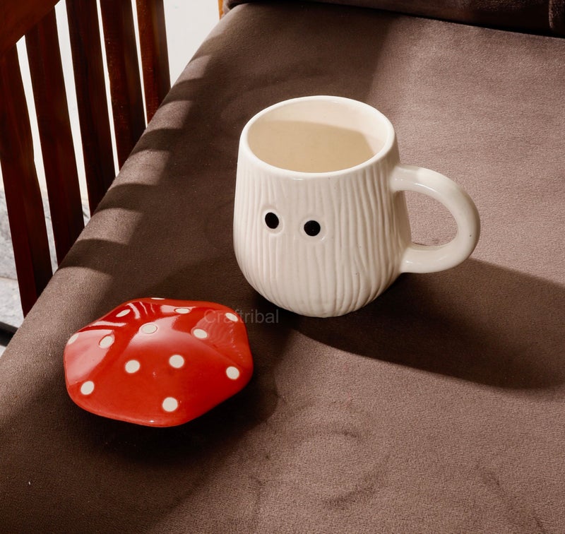 Craftribal Ceramic Creative Mushroom Mug with lid, Color- Red,300 ml Can be Used for Water, Tea, Coffee, Cola, Juice, Milk, Drinks, Good Birthday Gifts for Parents and Friends - Image 3