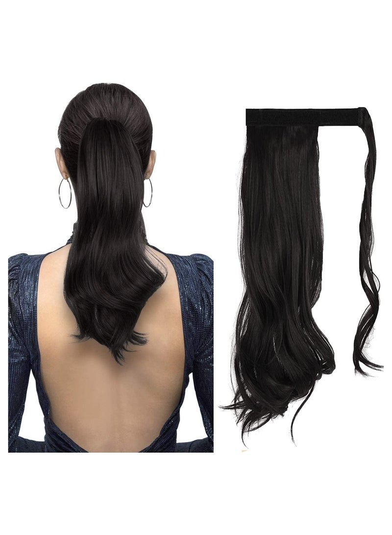 إستيل وصلة ذيل حصان مجعد 15 بوصة مقاومة للحرارة من الشعر الصناعي المتموج الطبيعي قطعة ملفوفة حول وصلات شعر ذيل الحصان للنساء بني داكن مجعد - Image 1