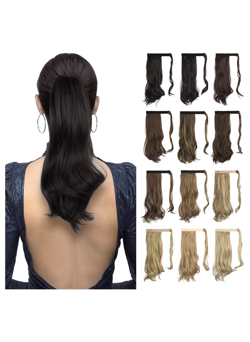 إستيل وصلة ذيل حصان مجعد 15 بوصة مقاومة للحرارة من الشعر الصناعي المتموج الطبيعي قطعة ملفوفة حول وصلات شعر ذيل الحصان للنساء بني داكن مجعد - Image 3