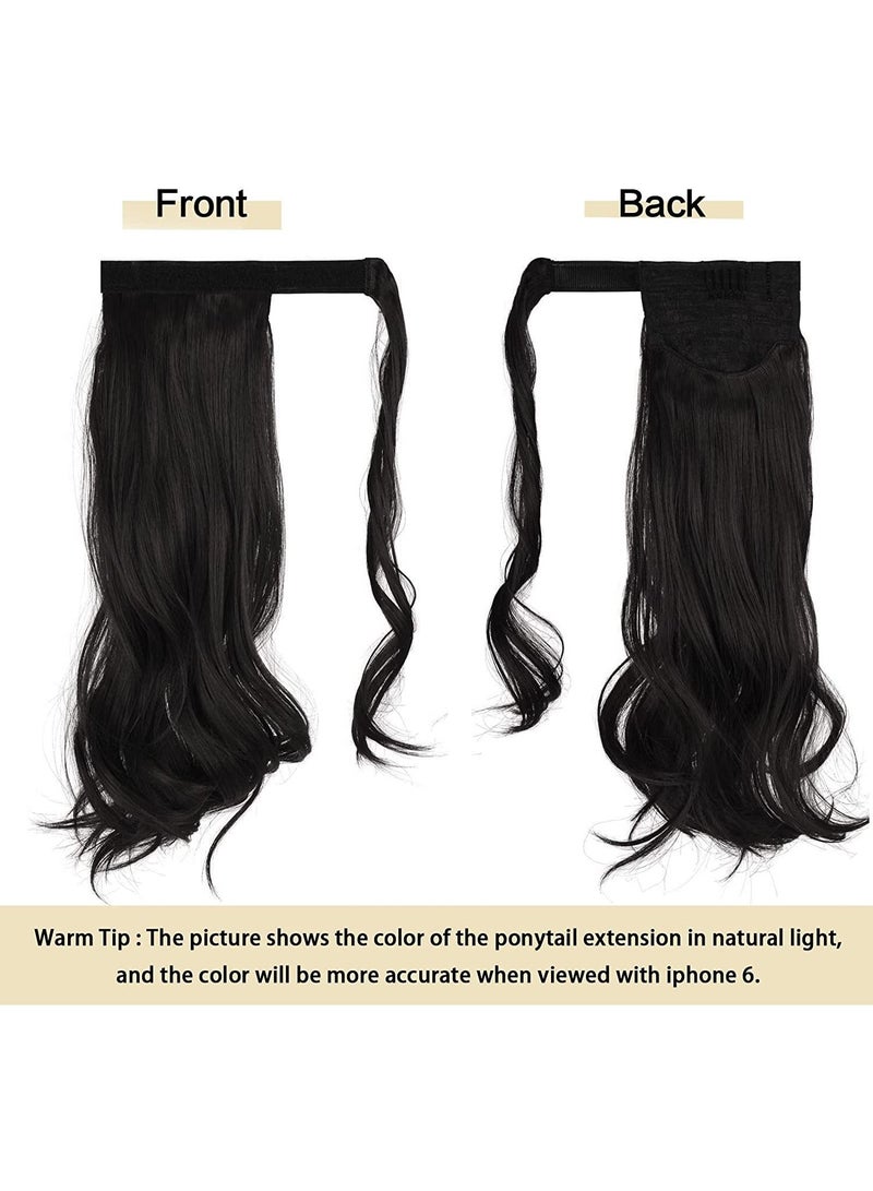 إستيل وصلة ذيل حصان مجعد 15 بوصة مقاومة للحرارة من الشعر الصناعي المتموج الطبيعي قطعة ملفوفة حول وصلات شعر ذيل الحصان للنساء بني داكن مجعد - Image 2