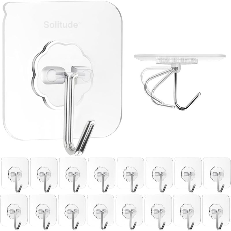 Solitude 35 Pieces PVC Heavy Duty Self Adhesive Stainless Hooks Transparent Waterproof and Oilproof Wall Hooks for Kitchen, Bathroom Shower Door Outdoor Home Improvement Utility Hook - Image 1