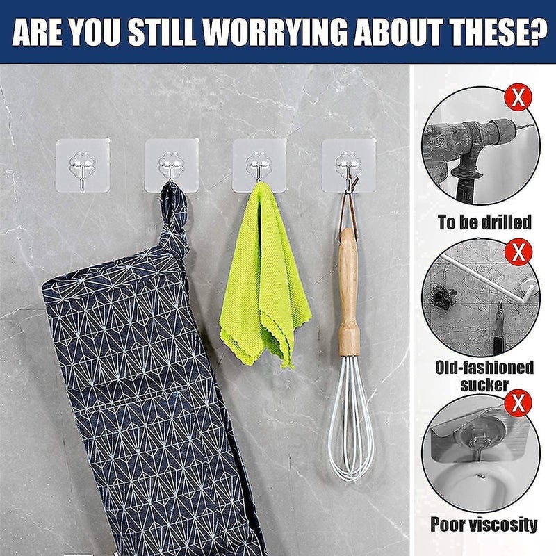 Solitude 35 Pieces PVC Heavy Duty Self Adhesive Stainless Hooks Transparent Waterproof and Oilproof Wall Hooks for Kitchen, Bathroom Shower Door Outdoor Home Improvement Utility Hook - Image 2