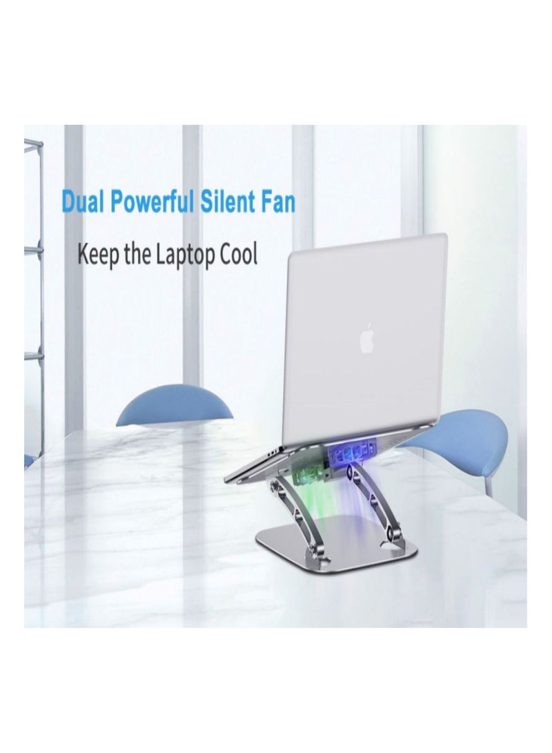 Aluminum Height Adjustable Laptop Cooling Pad Stand with Double Fan for Office Desk, Computer Riser Mount Cooler Compatible with MacBook Pro Air Dell Alienwar(grey) - Image 3