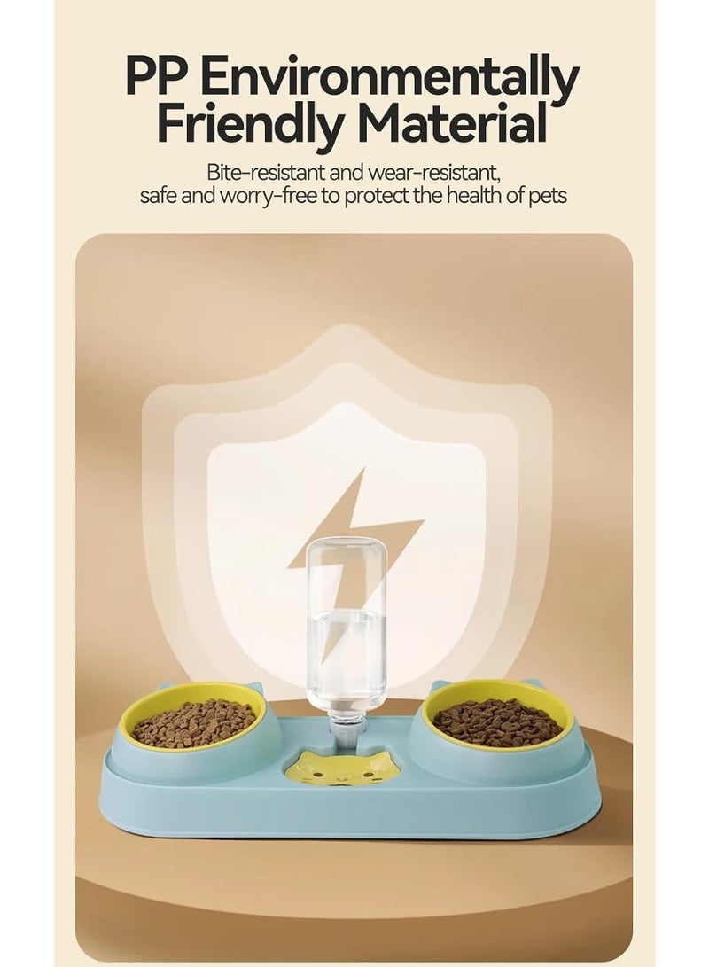 وعاء طعام أوتوماتيكي للقطط والكلاب مع نافورة مياه – وعاء مزدوج للطعام والشراب مع حامل ثابت للحيوانات الأليفة - Image 2