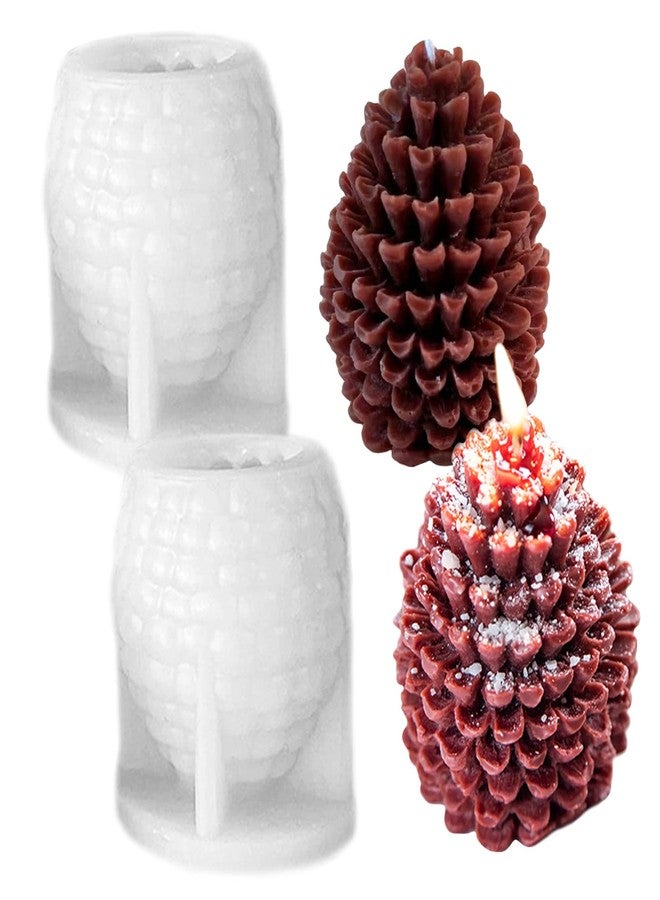 Wehous 2PCS Pine Cone Silicone Candle Mold, 3D Christmas Pinecone Shape Resin Candle Mold, Ornament Mold for Candle Soap Wax Epoxy Resin Casting Polymer Clay Fondant Chocolate Cake Gift Home Decor - Image 1