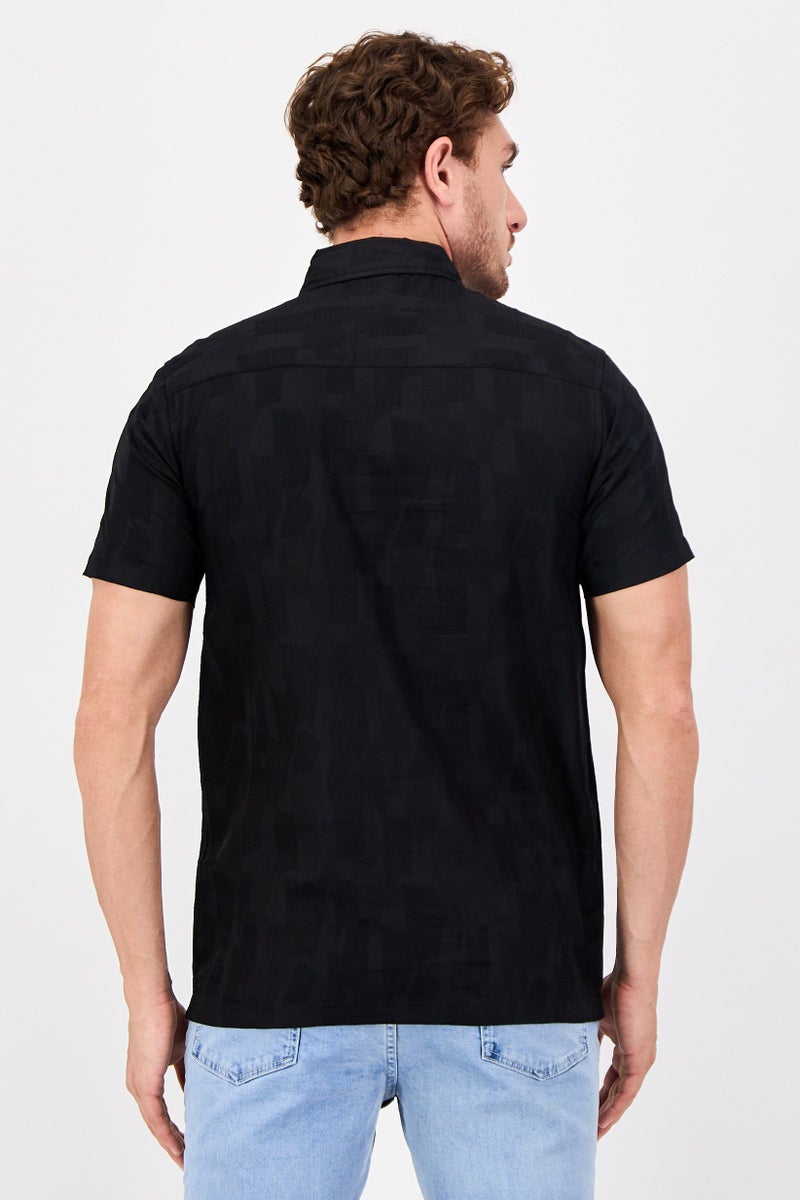 Threadbare Men Regular Fit Textured Short Sleeve Casual Shirt, Black - Image 2