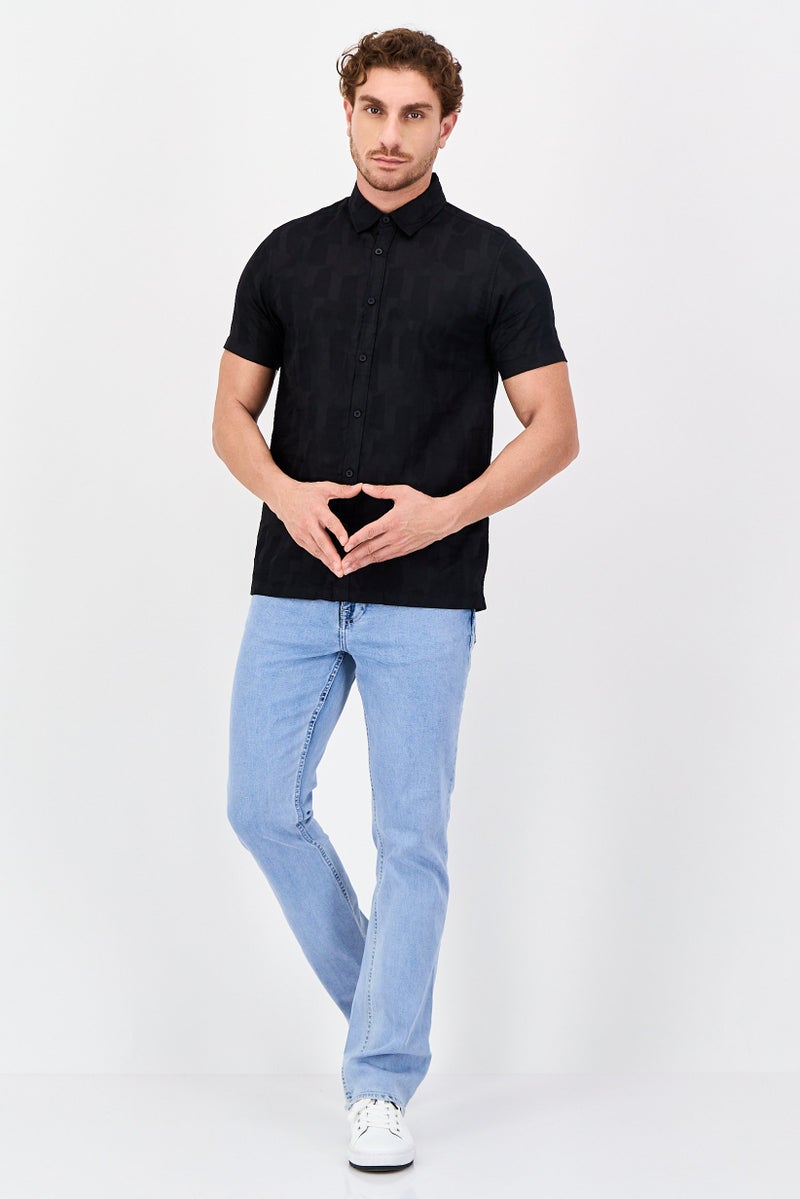 Threadbare Men Regular Fit Textured Short Sleeve Casual Shirt, Black - Image 4