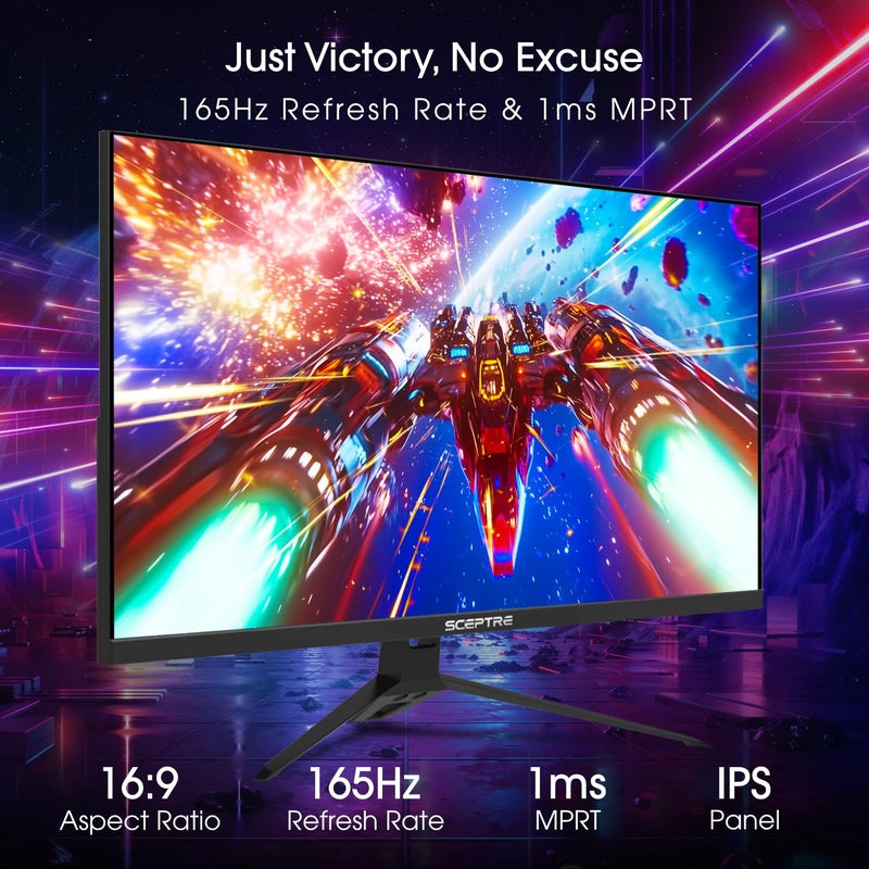 Sceptre New 27-Inch Gaming Monitor, FHD 1080p, Up to 180Hz, 1ms, DisplayPort, HDMI x3, FreeSync, FPS/RTS, 100% sRGB, Built-in Speakers, Machine Black (E275B-FPT165 Series, 2026) - Image 2