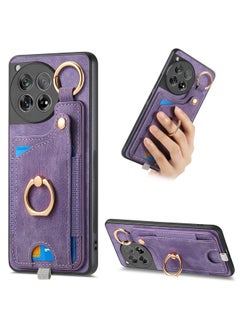 For OnePlus 12 5G Retro Skin-feel Ring Card Bag Phone Case with Hang Loop(Purple)