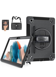 Case for Samsung Galaxy Tab A8 10.5 Inch 2022 with Pen Holder Shoulder Strap,Military Grade Heavy Duty Shockproof Cover for Samsung Galaxy Tab A8 Tablet SM-X200/X205/X207,  Black