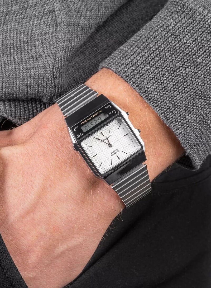 كاسيو ساعة كاسيو AQ-800E-7ADF للرجال، رسمية، مينا بيضاء، سوار فضي - Image 3