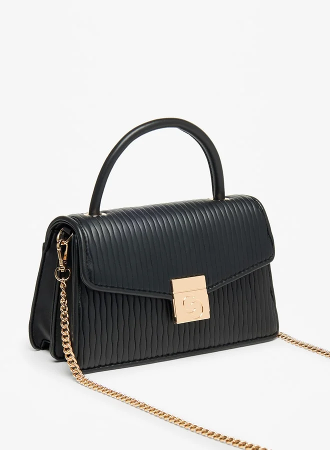 سيليست Textured Satchel Bag with Magnetic Closure and Grab Handle