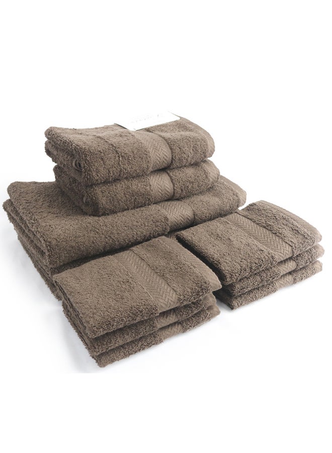 White Rose 10 Pcs MATRIX Dyed Towel set 500 GSM 100% Cotton Terry Zic Zac Border 2 Bath Towel (70x140) cm, 2 Hand Towel (50x90) cm, & 6 Face Towel (33x33) cm Soft Feel Highly Absorbent Chocolate Brown Color  - Image 5