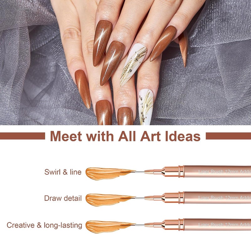 Artdone Metallic Nail Art Pens, Liner Brushes Set, 5PCS Gold Nail Tools | For Long Lines, Thin Details, Fine Drawing, Liner Brush UV Gel Polish Painting Nail Design Sizes 5/8/12/20/25mm - Image 5