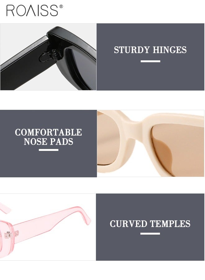 roaiss 3PCS Rectangular Sunglasses for Women, UV400 Protection Sun Glasses, Fashion Decorative Eyewear for Outdoor Party Street Photography, Black, Beige and Pink  - Image 5