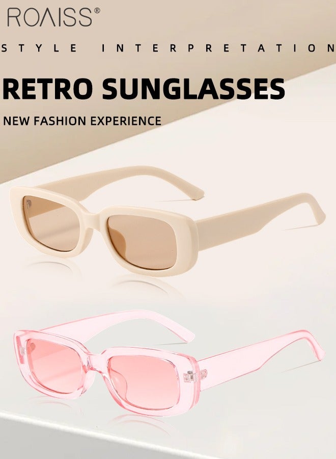 roaiss 3PCS Rectangular Sunglasses for Women, UV400 Protection Sun Glasses, Fashion Decorative Eyewear for Outdoor Party Street Photography, Black, Beige and Pink  - Image 3