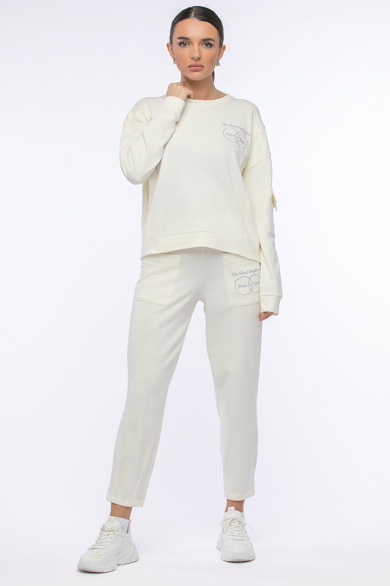 رينا سويت شيرت Peace & Quit مقاس 2XL أبيض فاتح - Image 2