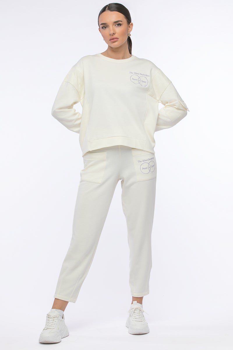 رينا سويت شيرت Peace & Quit مقاس 2XL أبيض فاتح - Image 1