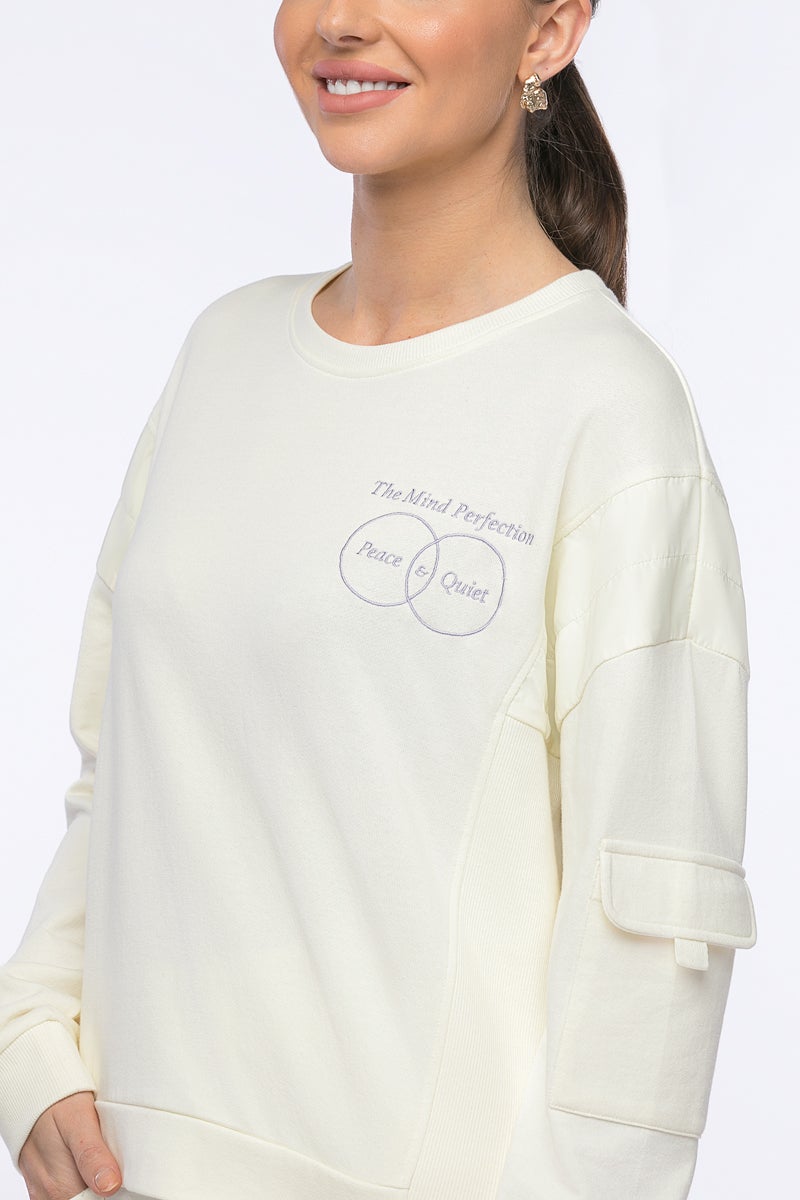 رينا سويت شيرت Peace & Quit مقاس 2XL أبيض فاتح - Image 5