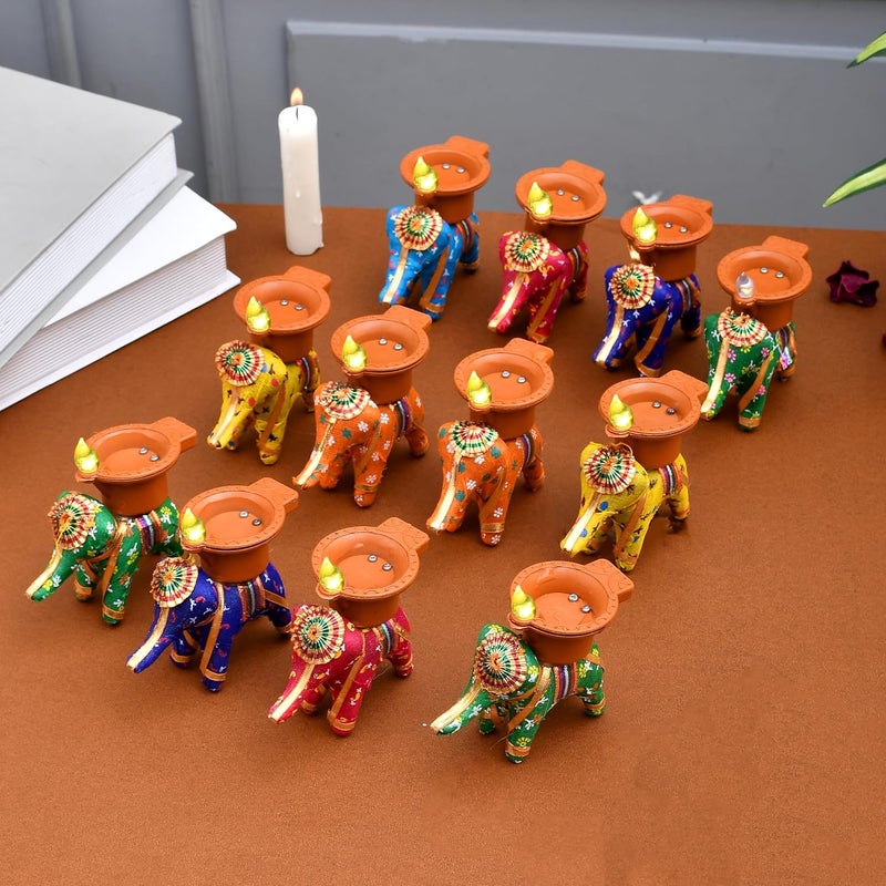 Pride Store Pride Store Elephant Water Sensor Light Diya Multicolor Elephant for Home Decor Diwali Decoration Birthday Christmas Festive Decor Candles Multi Color Elephant Diya15  - Image 3