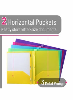 Y&D Folders with Pockets and Prong, Plastic, Pocket Folders, Prongs, File Fasteners, 2 Folder, Folder Pockets, Two 3 Prong Folders. 5 PCS  - Image 3